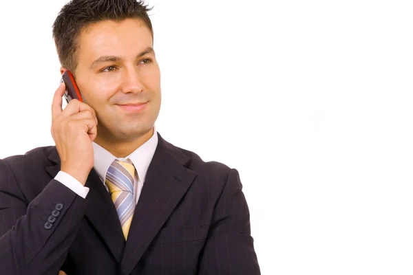 Junger Geschäftsmann am Telefon, isoliert auf weiß — Stockfoto