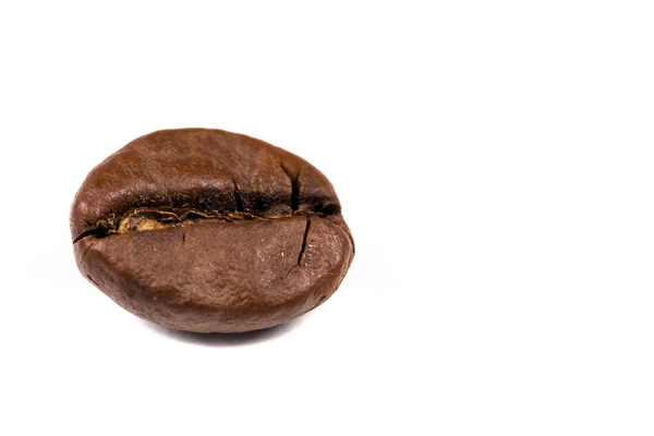 Bir kahve çekirdeği, üzerinde beyaz izole makro çekim — Stok fotoğraf