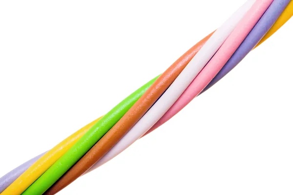 Flerfärgad dator kabel isolerad på vit bakgrund — Stockfoto
