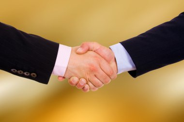 Closeup of business shaking hands at the office clipart