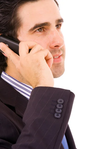 Close up portrait of a handsome young business man on phone. Iso — Stock Photo, Image