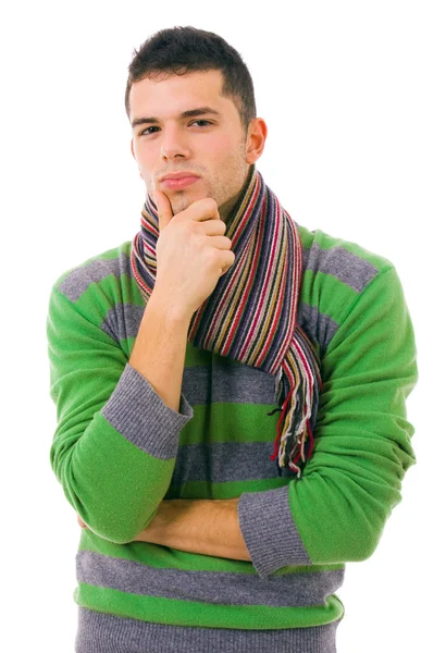 Porträtt av en ung casual man klädd med vinterkläder, isol — Stockfoto
