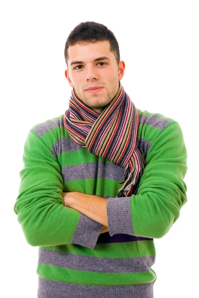 Portret van een jonge man van casual gekleed met winterkleren, isol — Stockfoto