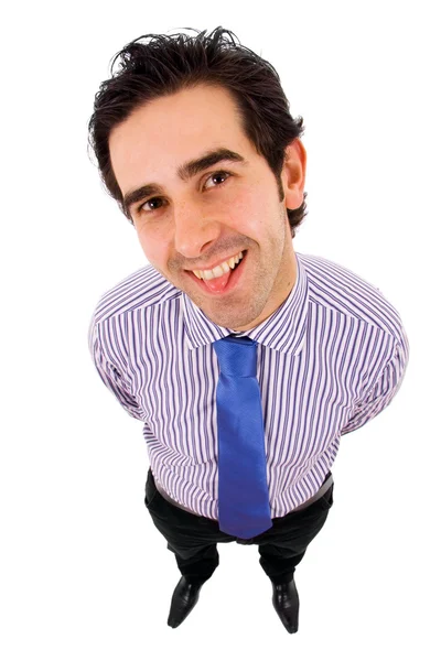 Young business man playing silly, isolated on white Stock Image