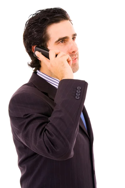 電話でハンサムな若いビジネス男。白で隔離されます。 — ストック写真