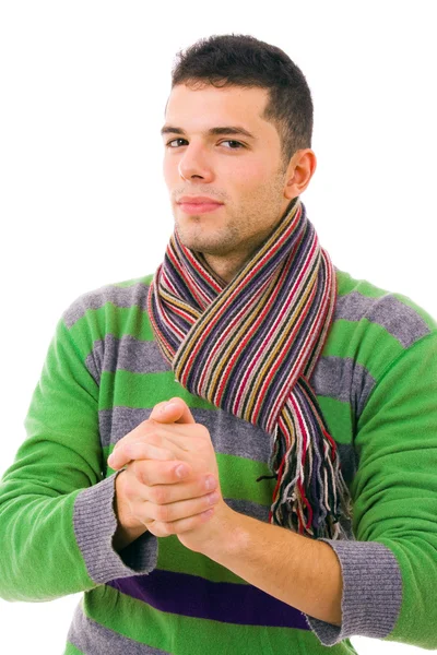 Портрет молодого случайного человека, одетого в зимнюю одежду, изол — стоковое фото