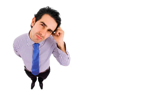 Tensed young businessman thinking about his problems, isolated o — Stock Photo, Image