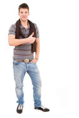 Young casual man tumbs up clipart