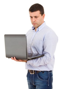 Casual man working with a laptop