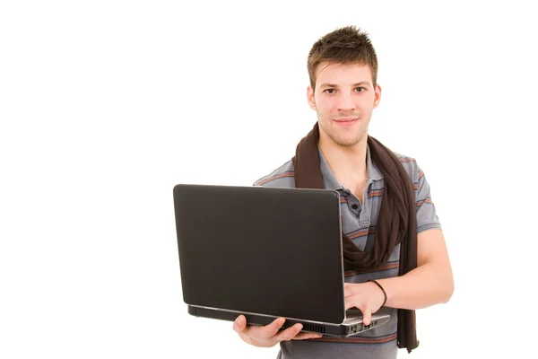 Casual man working with a laptop computer — Stock Photo, Image