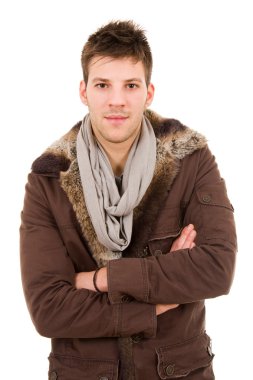 Picture of a young man dressed with winter clothes, isolated clipart