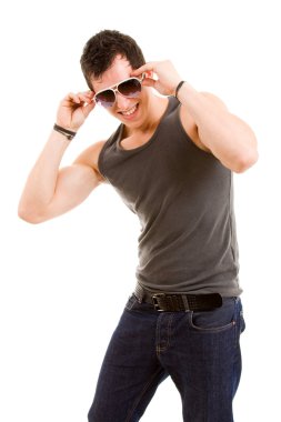 Stylished young man wearing sunglasses clipart