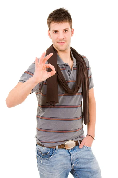 Ok işareti yaparak genç casual adam — Stok fotoğraf