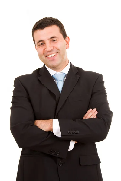 Laughing Young Business Man Portrait Isolated White — Stock Photo, Image