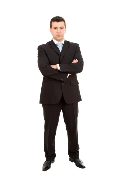 Jovem homem de negócios corpo inteiro de pé contra fundo branco — Fotografia de Stock