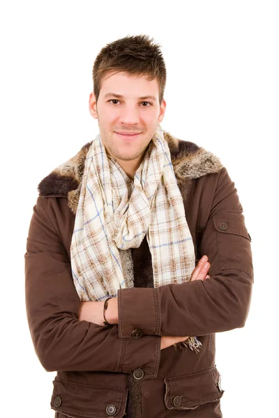 Immagine di un giovane uomo vestito con abiti invernali, isolato — Foto Stock