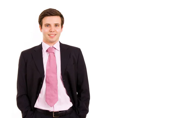 Glücklicher junger Geschäftsmann isoliert auf weißem Hintergrund — Stockfoto