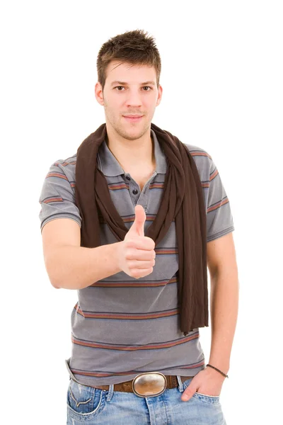 Jovem Homem Casual Tumbs Isolado Branco — Fotografia de Stock