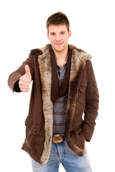 Obrázek Mladý Muž Oblečený Zimní Oblečení Izolované Bílém — Stock fotografie