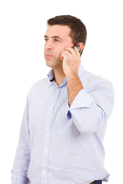 Giovane uomo casual al telefono, isolato su bianco — Foto Stock