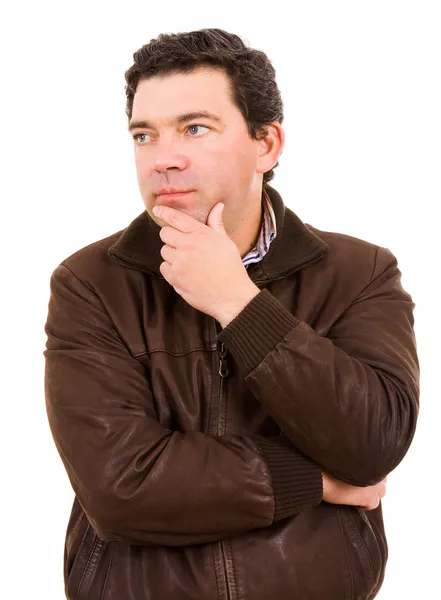 Pensive Mature Casual Man Isolated White Background — Stock Photo, Image