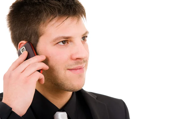 Jovem Homem Negócios Telefone Isolado Sobre Branco — Fotografia de Stock