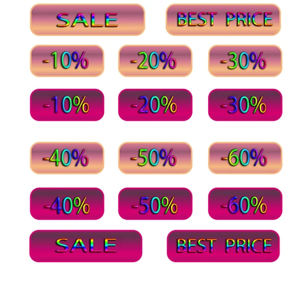 Mehrfarbige Inschriften Mit Zinsrabatten Und Verkäufen Auf Rosa Hintergrund — Stockfoto