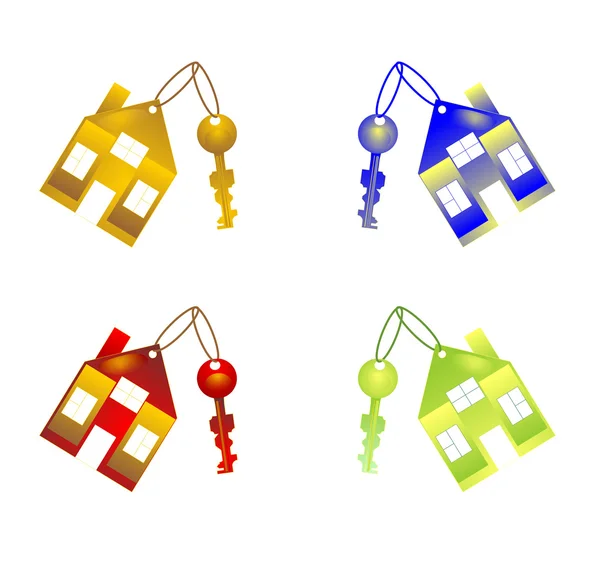 Färgade nyckelring med hus — Stockfoto