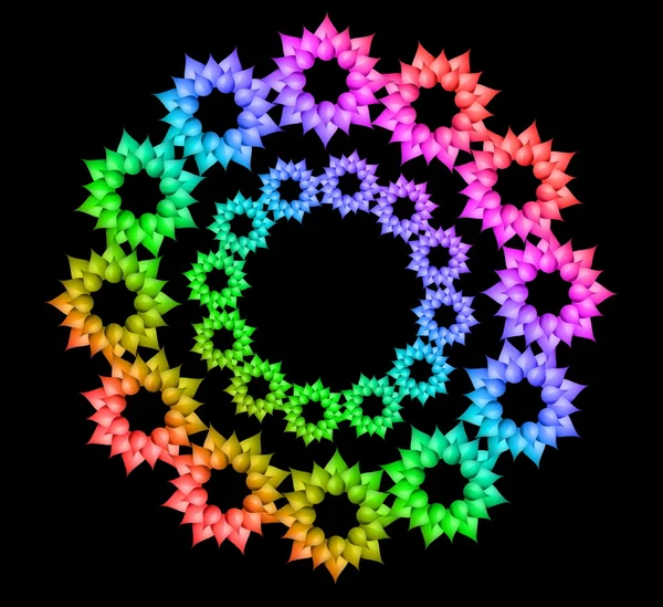 Abstracte Regenboog Cirkel Van Bloemen Een Zwarte Achtergrond — Stockfoto