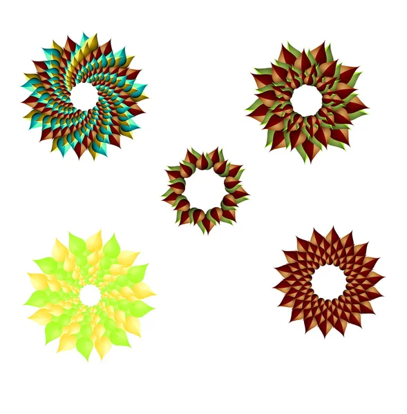 Fünf Farbenfrohe Abstraktionen Isolierter Farbiger Blütenblätter — Stockfoto
