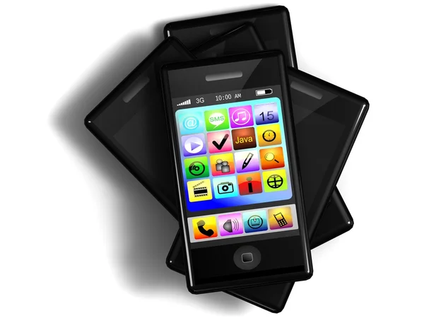 Bunch Preto Elegante Touchscreen Telefones Com Botões Brilhantes — Fotografia de Stock