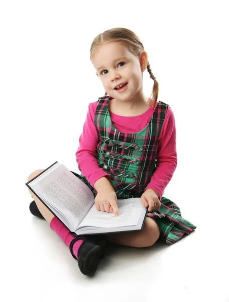 Preschool girl with book — Stock Photo, Image