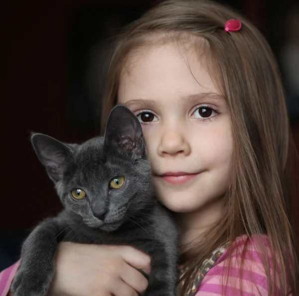 stock image Girl and kitty