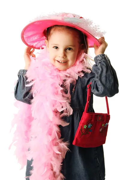 Menina pré-escolar jogando vestir-se — Fotografia de Stock
