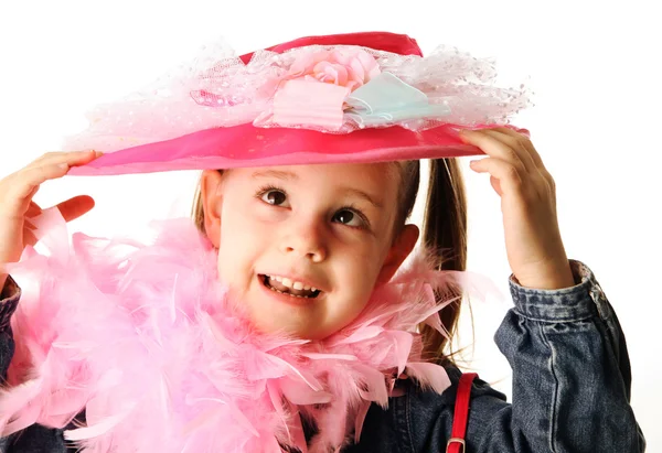 Retrato Una Adorable Niña Preescolar Jugando Disfrazarse Con Sombrero Lujo — Foto de Stock