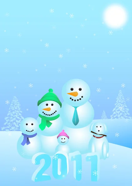 stock vector Family-of-snowmen