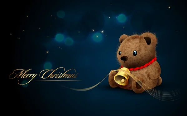 Медвежонок Тедди с золотым колоколом, вспышки и огни — стоковый вектор