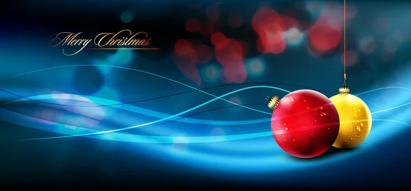 Christmas Banner with Realistic Balls and Shiny Wet Drops — Wektor stockowy