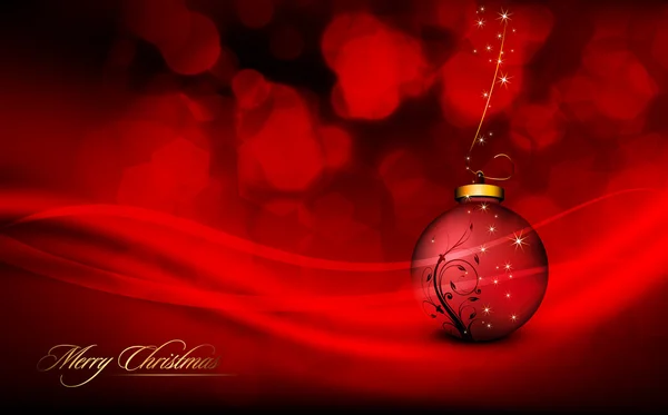 Djupt röd jul hälsning med blommig globe och gyllene dekoration — Stock vektor