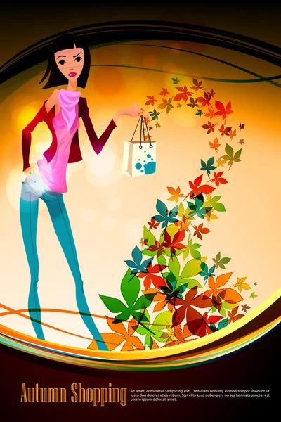 Autumn Shopping with Beautiful Woman — Stock Vector