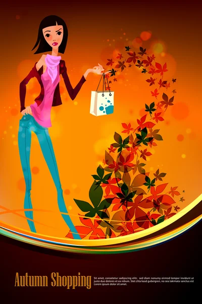 stock vector Autumn Shopping with Beautiful Woman| AI10 Compatible EPS Format