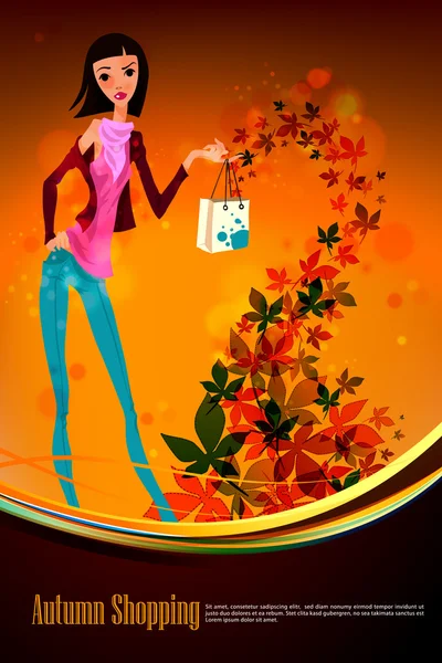 Stock vector Autumn Shopping with Beautiful Woman| AI10 Compatible EPS Format