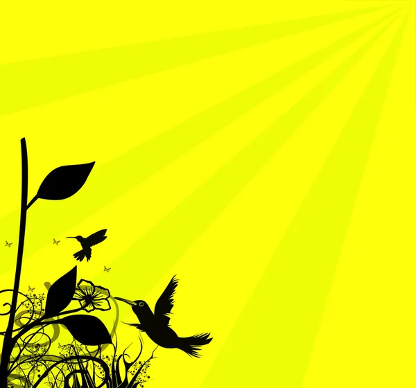 Växter och fåglar siluetter — Stockfoto