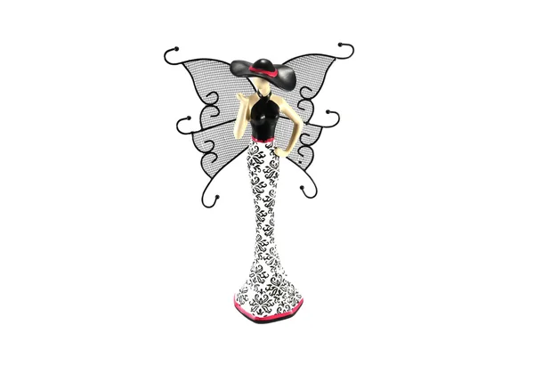 Uchwyt Biżuterii Postaci Pani Kapeluszu Skrzydłami — Zdjęcie stockowe