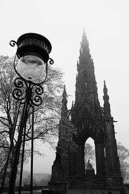 The Scott Monument, Edinburgh on a foggy day, clipart