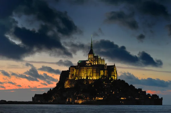 Mont Michel Illuminato Notte Normandia Francia — Foto Stock
