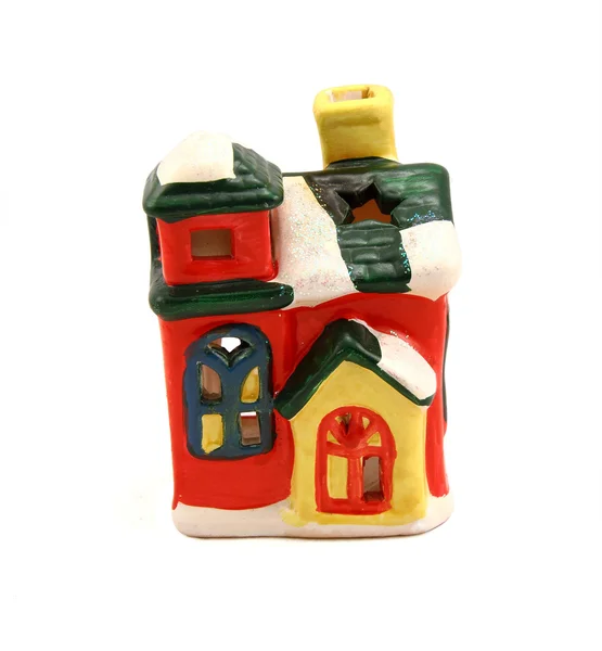 Seramik şamdan çok renkli küçük ev — Stok fotoğraf