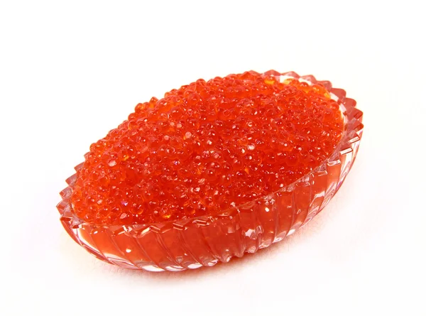 Plato plano de vidrio con caviar rojo —  Fotos de Stock