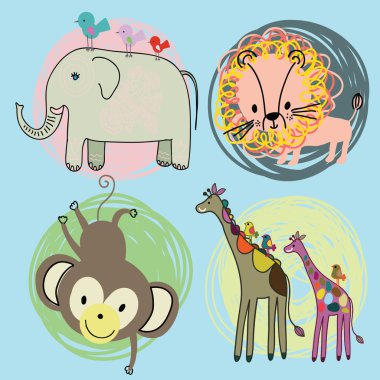 Cute safari animals set clipart