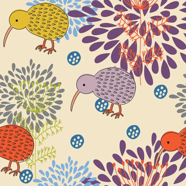 Romantische nahtlose Muster. Vögel in Blumen — Stockvektor